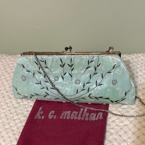 Light Blue Floral Beaded and Embroidered Clutch Bag by k.c. malhan